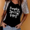 Black Pumpkin Spice Vibes Graphic Print Leopard Color Block T Shirt