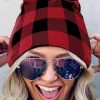 Red Plaid Print Slouch Beanie