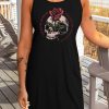 Black Skull Head With Rose Lorem Ipsum Sleeveless T-Shirt Dress