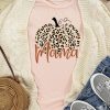 Pink Mama Leopard Pumpkin Graphic Print Crewneck T Shirt