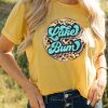 Yellow Lake Bum Western Pattern Graphic Print Crewneck T Shirt