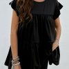 Black Short Sleeve Keyhole Ruffled Babydoll Top