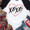 Black XOXO Heart Graphic Contrast Sleeve Tee