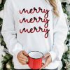 White Merry Plaid Print Crew Neck Pullover Sweatshirt