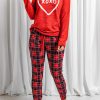 Red XOXO Heart Print Top And Plaid Pants Lounge Wear