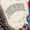 Khaki MERRY Leopard Letter Print Casual Tee