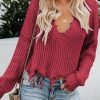 Red Tainted Love Cotton Distressed Sweater