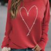 Red Rhinestone Heart Shaped Long Sleeve Sweatshirt