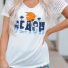 White BEACH Letter Graphic Printed Short Sleeve T Shirt