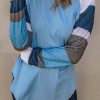 Color Block Long Sleeves Blue Pullover Top