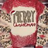 Red MERRY Christmas Leopard Color Block Sweatshirt