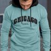 Sky Blue CHICAGO Letter Print Slim-fit Men's Pullover Hoodie