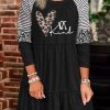 Black BE Kind Leopard Heart Striped Long Sleeve Mini Dress