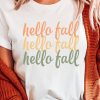 White Hello Fall Digital Graphic Casual T Shirt