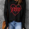 Black XOXO Heart Shaped Print Long Sleeve Top