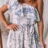 Sky Blue Snake Print One Shoulder Romper