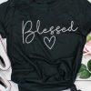 Black Blessed Letter Heart Shape Printed Crewneck T Shirt