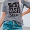 Gray WAYNE CASH DEERE Letter Print Short Sleeve T Shirt