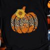 Black Leopard Pumpkin Sunflower Graphic Thanksgiving T Shirt