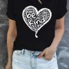 Letters Heart Shape Printed Short Sleeve T-shirt