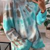 Sky Blue Tie-dye Side Slits Pullover Sweatshirt