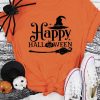 Orange Happy Halloween Graphic Print Short Sleeve T Shirt