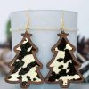 Black Christmas Tree Shape Pattern Print Dangle Earrings