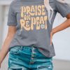 Gray Praise On Repeat Daisy Print Short Sleeve T Shirt