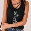 Black Floret Graphic Strappy Neck Tank Top