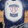 Blue Baseball Mom Heart Shaped Print Short Sleeve Graphic Tee