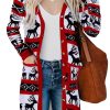 Red Christmas Element Print Long Cardigan