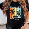 Black Happiness Is A Day At The Beach Plant Print Graphic Tee