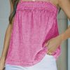 Pink Mineral Wash Denim Smocked Tank Top