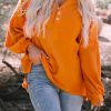 Orange Buttoned V Neck Drop Shoulder Waffle Knit Top