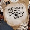 Khaki Make America Cowboy Again Leopard Print Graphic T Shirt