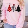 Pink Christmas Tree Graphic Print Pullover Sweatshirt