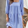 Sky Blue Square Neck Half Sleeve High Low Mini Dress