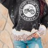 Black Tractor Letter Graphic Leopard Color Block Sweatshirt