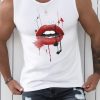 White Dripping Lip Print Mens Tank Top