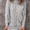 Gray Twist Fringe Casual High Neck Sweater Dress