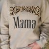 Khaki Mama Leopard Print Crewneck Pullover Sweatshirt