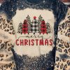 Black Merry Christmas Multi Tree Print Leopard Sleeve Sweatshirt