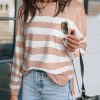 Striped Print Pocketed Long Sleeve Top With Slits