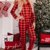 Red Parent-child Plaid Print Shirt And Pants Loungewear