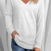 White Solid Color V Neck Long Sleeve Knit Top