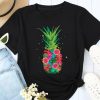 Black Floral Pineapple Graphic Print Crew Neck T Shirt