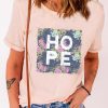 Pink HOPE Floral Print O-neck Short Sleeve T Shirt