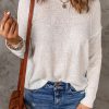 White Solid Drop Shoulder Pullover Sweater