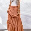 Orange Tie Smocking High Waist Tiered Maxi Skirt