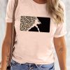 Pink Baseball Leopard Color Block Short Sleeve T Shirt